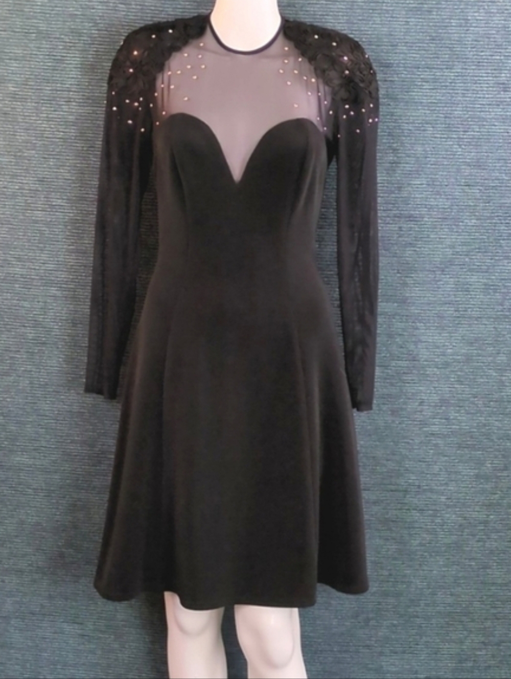 Tadashi Vintage Studded Illusion Dress, Fit & Flare Silhouette - Picture 10 of 13
